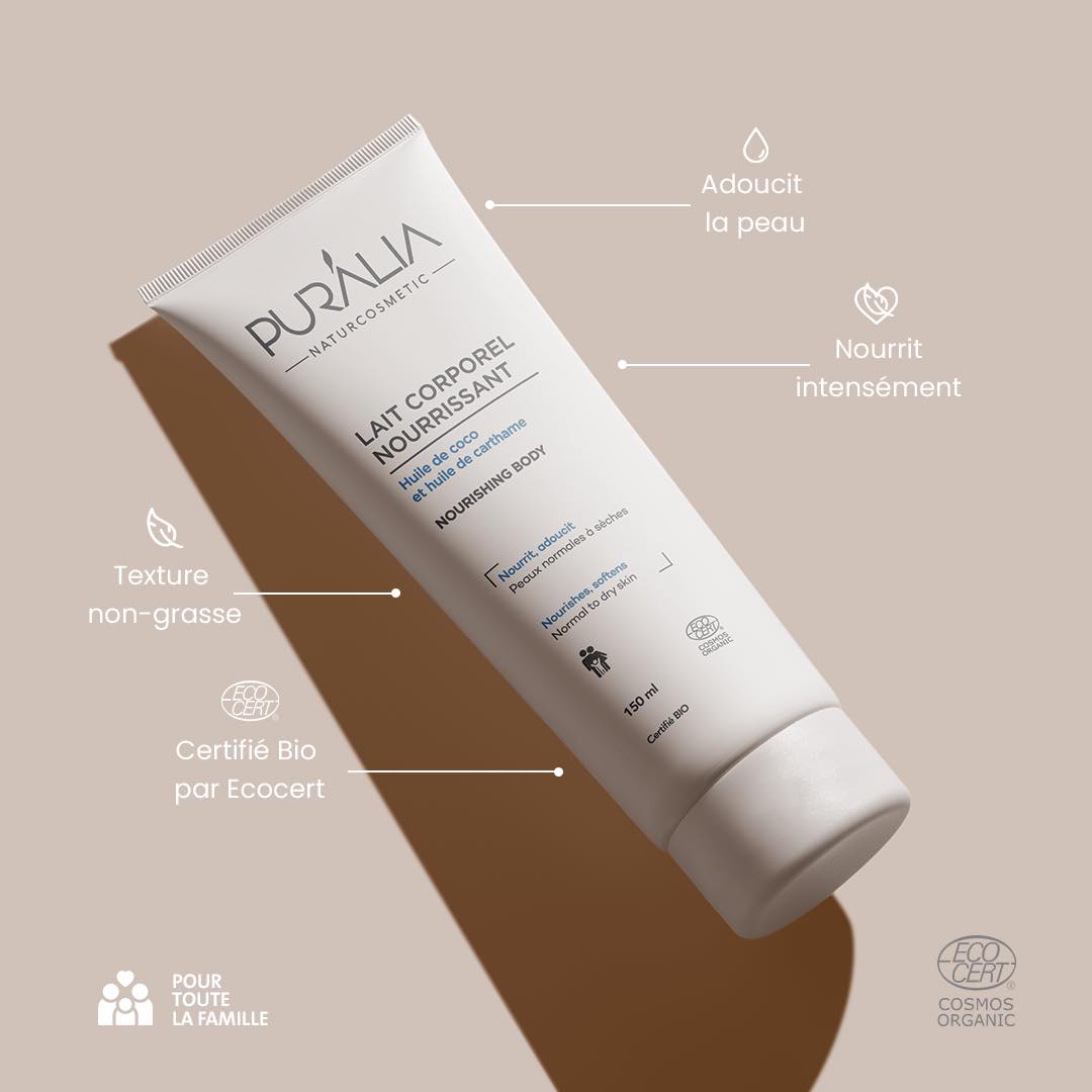 Découvrez les incroyables bienfaits du lait Corporel Nourrissant certifié bio de Puralia ! 🌿1-H